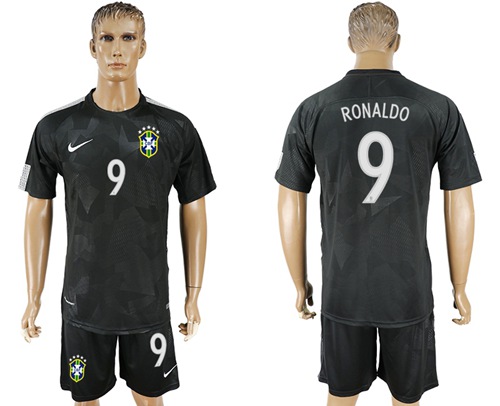 Brazil #9 Ronaldo Black Soccer Country Jersey